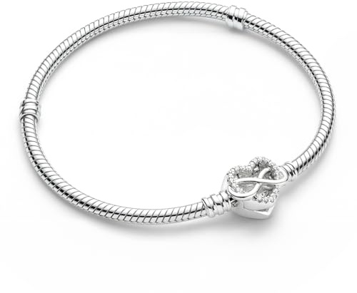 FEITENGU Infinity Charms Anhänger Silber 925 Armband Herz,Bettelarmband Schmuck,Schlangenkette Fake ME Moments Serie Bracelet,Geburtstag Jahrestag Geschenke für Frauen,19CM