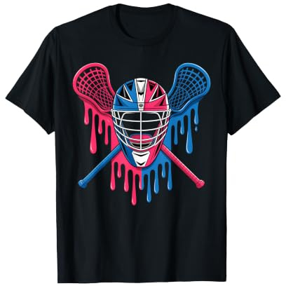 Vibrant Colorful Dripping Helmet Lacrosse Sports Fan T-Shirt