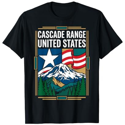 Cascade Range Drapeau des États-Unis Montagne Voyage Art T-Shirt