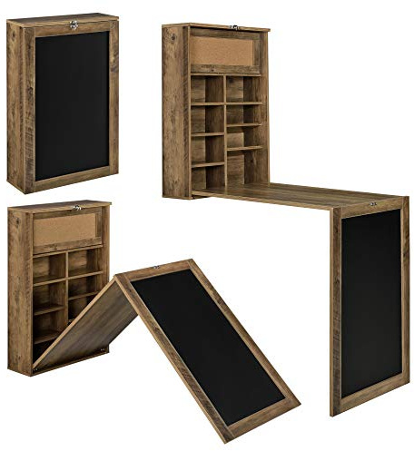 [en.casa] Wandklapptisch Kläppen Wandschreibtisch Küchentisch Schreibtisch mit Regal klappbar platzsparend Holzfarben