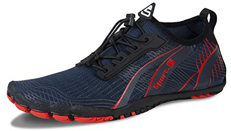 Barefoot Shoes Mens Women Water Shoes Trail Running Beach Water Trainers for Gym Swim Snorkeling Surfing(Red Blue, 8UK)