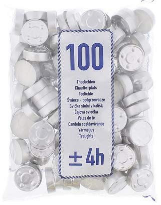 Lot de 100 bougies chauffe-plat - Durée de combustion : environ 4 heures par bougie chauffe-plat - Blanc