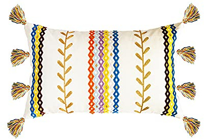 GYROHOME Fundas de Cojines Estilo Bohemio, con Patrón de Bordado Brillante y Borlas Coloridas, Paquete de 1, para Sofá, Dormitorio y Sofá, 30,5 x 50,8 cm.