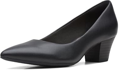 Clarks Women's Teresa Step Pump, Black Leather, 6.5 Wide