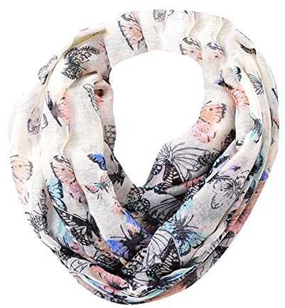 Dawwoti Butterfly Pattern Loop Scarf Silky Light Infinity Scarf for Women Voile Scarf for Spring