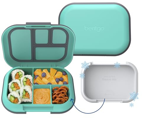 Bentgo Kids Chill Leak-Proof Lunch Box - Included Reusable Ice Pack Keeps Food Cold; 4-Compartment Bento Lunch Container; Microwave/Dishwasher Safe; 2 Year Manufacturer's Warranty (Electric Aqua)