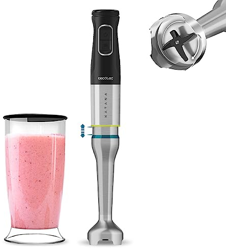 Cecotec Frullatore a immersione Katana TotalDestroy 1200xl BL, 1200 W, 21 velocità e turbo, 4 fogli con titanio nero, campana antisalica, piede extralargo, nave da 800 ml.