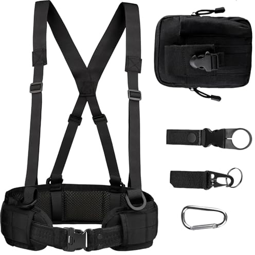 Yrhrol Ensemble ceinture tactique de combat Molle fine avec boucle en métal pour tir, chasse, jeu de guerre et sacs de défense en toute sécurité, pochette Molle incluse