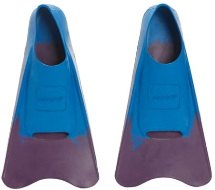 Sporti Adult-Kids Short Swim Fins, Floating Fin for Swimming & Snorkeling, Swim Flippers for Training - PurpleBlue - Youth 3-4 / W 5