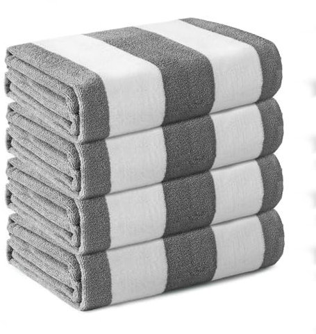 Whale Flotilla Juego de 4 Toallas de Playa de Microfibra, Toalla de Baño Piscina Ducha con patrón de Rayas de Colores Gris, 76 x 152 cm, Suave, Ligera, Absorbente.