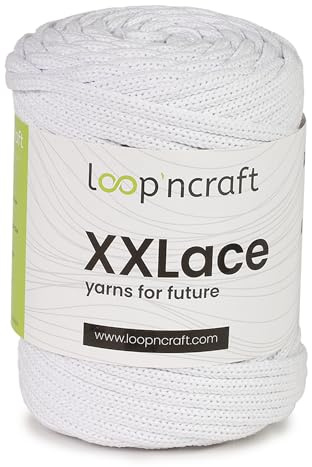 Loopncraft Makramee Garn Weiß, 4mm - 65m - 250g, Kettengarn, XXLace Garn, Recycling Garn