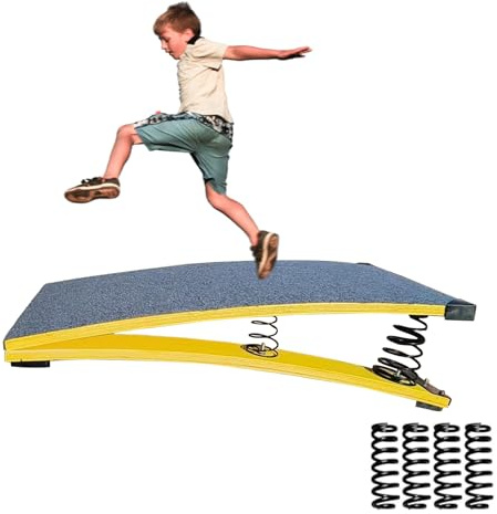 4 Springs Gymnastics Springboard for Kids Vaulting Training Fitness Playing, Portable Curved Spring Board, Hard Wood Practice Equipment, Elastic Board for Home Room Athletics Training (Gray, 31.5D x 19.7W)