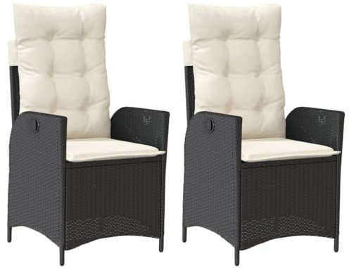 Willood Gartenstühle Gartensessel mit Kissen 2 STK. Verstellbar Schwarz Poly Rattan