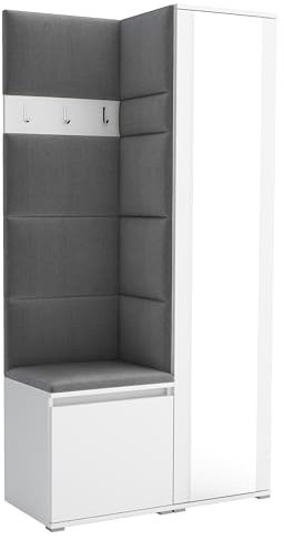 Brent - Garderobenschrank Flur Weiß mit sitzbank 95 cm Breit Luton 6 - Multifunktionale Flurgarderobe Set mit Stauraum und Wandpaneel, Garderobe mit Sitzfläche und Kleiderhaken