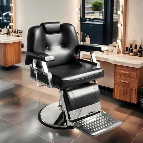 Joiemebi Fauteuil de Coiffure, Chaise à Coiffeur Hydraulique Inclinable Barber Coiffure 360° pour Salon Professionnel, 110 x 70 x 100-113 cm (Noir)