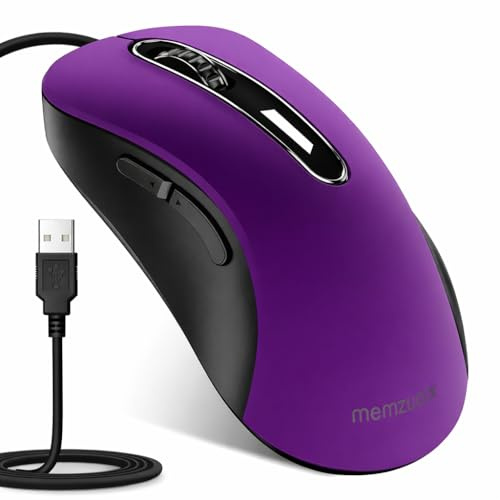 memzuoix Ratón USB con Cable – Ratón Óptico de 1400 dpi, 5 Botones, Diseño Ergonómico con Cable de 1,5m – para Ordenador, Laptop, PC, Mac (Púrpura)