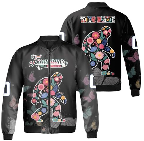 BBJ222 Custom Floral Bigfoot Walking Butterfly Jacket, Sasquatch Walking In The Forest Jacket, Personalized Butterfly Coat (Multicolor)