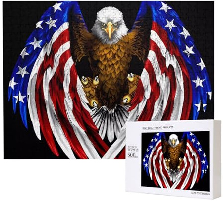 Leisure Wooden Jigsaw Puzzle Exquisite USA Flag Patriotic Eagle Patterns for Family Interaction and Indoor Entertainment