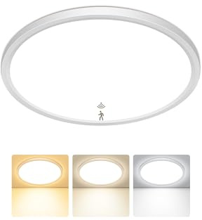 Oumida Deckenleuchte mit Bewegungsmelder Innen, 3000K/4000K/6500K 18W LED Deckenlampe Radar Bewegungssensor, IP44 Ultra Dünn Lampe, Rund Sensor Licht für Flur Treppe Küche Balkon Keller Garage (22CM)
