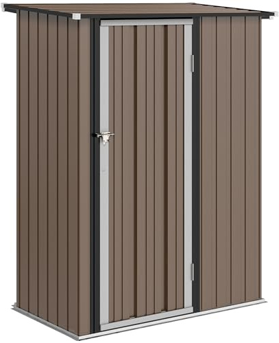 Outsunny Metall Gerätehaus 1,07 m² 142 x 86 x 189 cm Geräteschuppen mit Pultdach Abschließbarer Tür, wetterfest Gartenhaus Outdoor Garten Schuppen für Hinterhof Außenbereich Braun