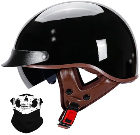 Casco Da Moto Retrò Con Visiera Parasole, Casco Da Moto Vintage A Mezza Calotta, Casco Da Scooter Cruiser Per Uomini E Donne Adulti, Omologato ECE 5,M(54-56CM)