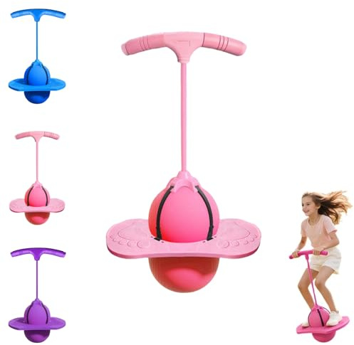 Pogo Stick, Balance Jumping Ball with Handle and Ball Pump for Adults, Bouncing Pogo Jumper Bounce Jump Trick for Indoor Outdoor Fun Coordination and Fitness Fun (Pink)