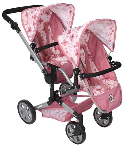 Bayer Chic 2000 Cochecito Muñecas Linus Duo | Carricoche Gemelar de Juguete | Silla gemelar de juguete con manillar ajustable (50-82 cm). Un cochecito de muñecas doble, robusto, estable y plegable.