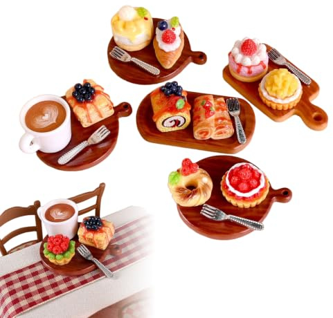 JOVYTH Lot de 5 Aliments et Boissons Miniatures en Résine, Accessoires de Cuisine pour Maison de Poupée, Vaisselle de Jeu Décorative