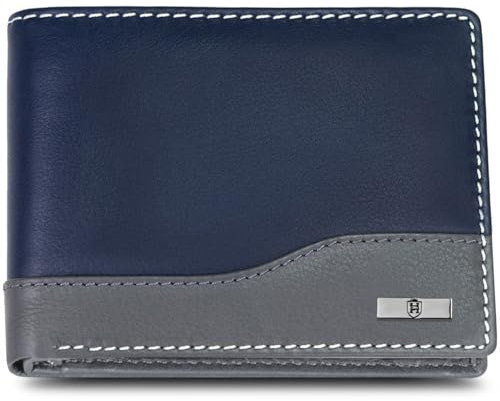HORNBULL Buttler Herren Geldbörse aus echtem Leder, RFID-blockierend, Schwarz, Casual (Marineblau und Grau)