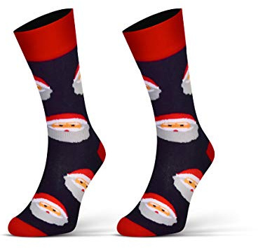sesto senso Chaussette Fantaisie Drole en Coton Homme Femme Rigolotes Folles Socquette Colorées à Motifs Santa Claus pere noel 39-42 Père Noël