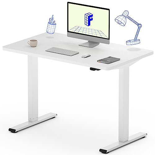 FlexiSpot Höhenverstellbarer Schreibtisch Basic–Mit Kabelmanagement, Haken und EINTEILIGER Tischplatte, Ergonomischer Homeoffice-Tisch, Bürotisch (120x60cm, Weiß)