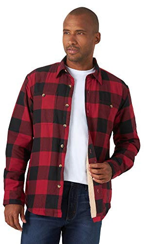Wrangler Authentics Long Sleeve Sherpa Lined Shirt Jacket Camisa, búfalo Rojo, L Hombres