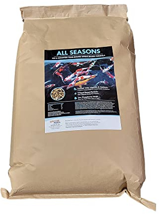 HALF OFF PONDS All Seasons Koi Fish Food - 50 lb Floating Pellets, 5mm Size - Goldfish Food for Ponds - 28% Protein with Wheat Germ & Vitamins - Ideal for Year-Round Feeding & Water Clarity