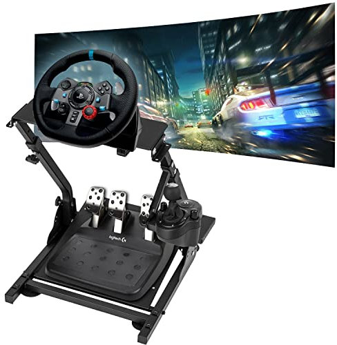 Unicview Steering Wheel Holder for Logitech G29 G920 G923 Includes Gearbox Stand, Thrustmaster T150 T500 T300 TX TH8A, PS4 PS5, Xbox Fanatec Clubsport, Fully Adjustable, Foldable