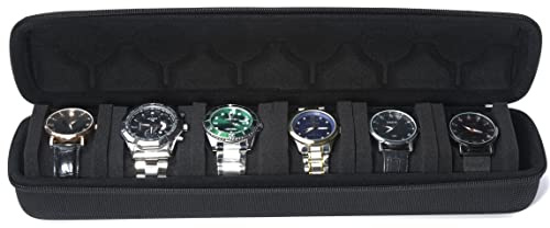 AUKURA Hard Watch Travel Case, Zipper watch roll Storage and Organizer for Men and Women, with anti-move watch pillow (BLACK, 6 SLOT)