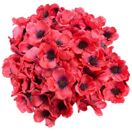 100 teste di fiori artificiali in seta con papavero e papavero finto autunno, riempitivi per vasi, corsetti per decorazioni di nozze, decorazione per arco, ghirlanda per torte (rosa rossa)