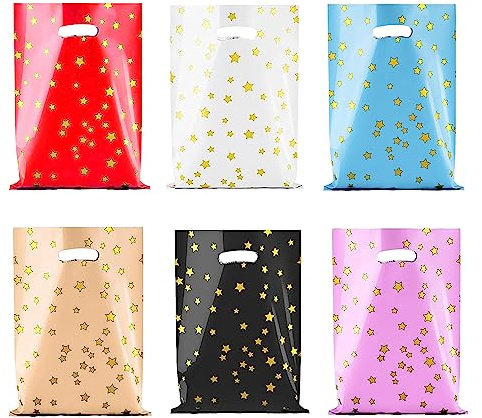 Aisszhao 30 PCS Solid Color Plastic Gift Bag, Mix Colorful Pentagram Party Goody Bag for Kids, Fillers Bags Birthday Xmas Halloween, Shimmer Candy Treat Wrapping Presents
