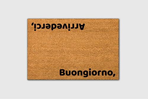 Ecosides Arrivederci Buongiorno italiensk dörrmatta, flockad kokosdörrmatta, italiensk Ciao Italien europeisk utomhus välkomstmatta, anpassad personlig present