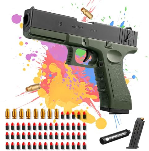 Toy Guns for Boys, Green Plastic Pretend Toy Pistol for Kids with Soft Foam Set, Education Foam Blaster for 14+ Year Olds, Outdoor Games
