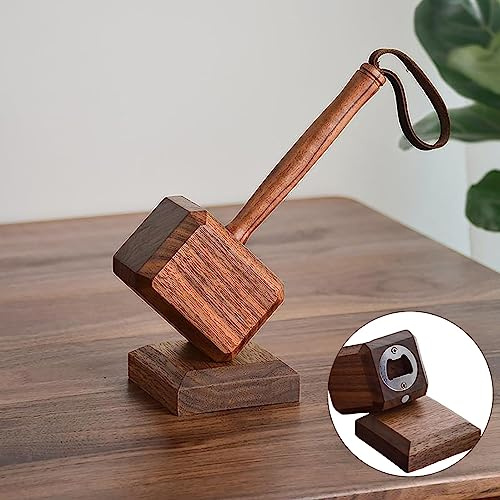 WDLT Bottle Opener Wooden Beer Opener Thor Hammer Wine Bottle Opener Creative Corkscrew Drinks Bottle Opener for Bar and Home Use, 7.6 * 3.1 * 2.3Inches