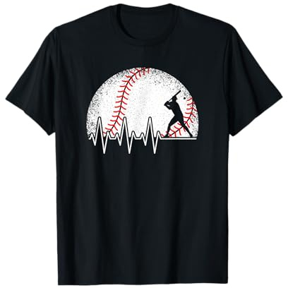 Funny Baseball Heartbeat Vintage Baseball Player Men Boys T-Shirt