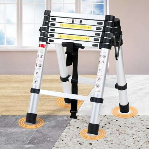 Eulenke Escalera de aluminio de 1,4 m + 1,7 m, escalera plegable de 4 + 5 peldaños, 150 kg de capacidad de carga, multifunción escalera extensible