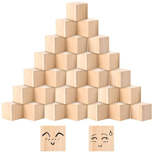 CYEER 30 Stück Holzwürfel 5x5x5cm, Groß Holzklötzchen zum Basteln, Natur Holzbausteine Holz Bastelklötzchen Holz Würfel Unbehandelt Blanko Würfel Holzblöcke für DIY, Mathematik, Bausteine, Puzzle