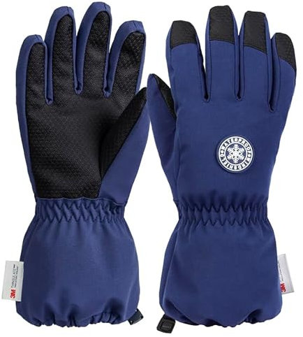 QKURT Kinder Ski Handschuhe, Kinder Winter Warme Handschuhe Winddicht Schnee Fäustlinge Mädchen Jungen Kaltes Wetter Handschuhe Schlittenfahren Fäustlinge Snowboard Handschuhe Skating Fäustlinge