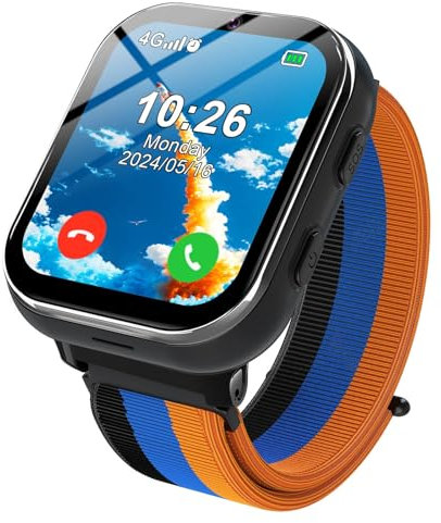 PTHTECHUS Smartwatch Kinder 4G, Kinderuhr Telefon mit Anruffunktion, mehrere Desktop-Stile zur Auswahl, Zwei-Wege-Anrufe, Kamera, MP3, SOS, Lernkarte, Geschenk für Jungen Mädchen (Schwarz)