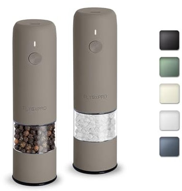 TLYSXPRO Small Electric Salt and Pepper Grinder Set Rechargeable, Adjustable Coarseness, Automatic Pepper Grinder Mill, Electric Salt Shakers, One Hand Operation, Kitchen (2 Packs, Greige)