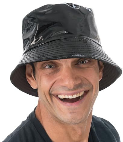 Chaks - Fischerhut aus Vinyl, Schwarzer Bucket Hat mit Glanz, Mütze für Festival, Karneval, Mottoparty