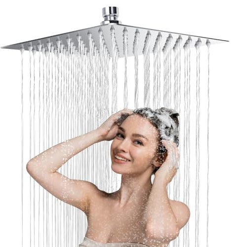Regendusche Square 10 Zoll, 304 Edelstahl Duschkopf Regendusche, Wassersparend Regenduschkopf mit 90 Anti Kalk Düsen, 360° Verstellbarer Regendusche Duschkopf