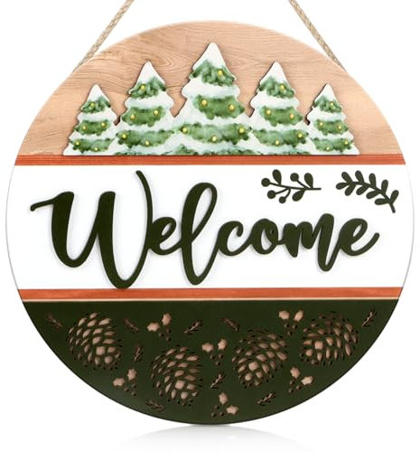 CHDITB Weihnachten Willkommensschild,Frohe Weihnachten Schild Haustür,Winter Weihnachts Kiefer Kegel Willkommenstür Hängeschild,Weihnachts Wanddeko Heimat Haus Wanddekoration Weihnachtendeko