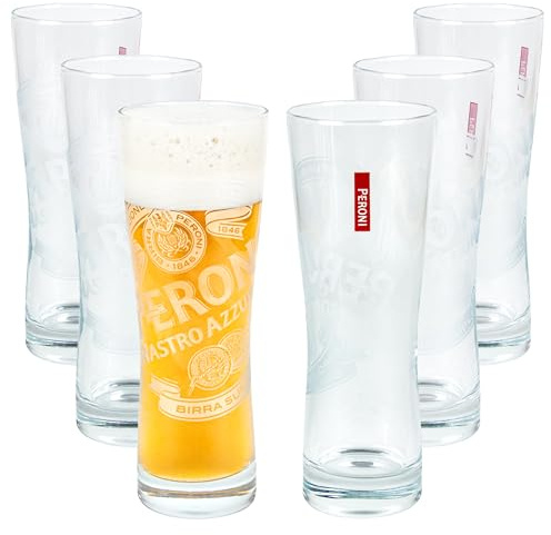 Peroni Beer Glasses | Premium Italian Drinking Glasses | Dishwasher Safe | Perfect for Serving Italian Lagers, Craft Beers and Pilsners | 6.76 Oz (0.2 Liters) Capacity - Set of 6